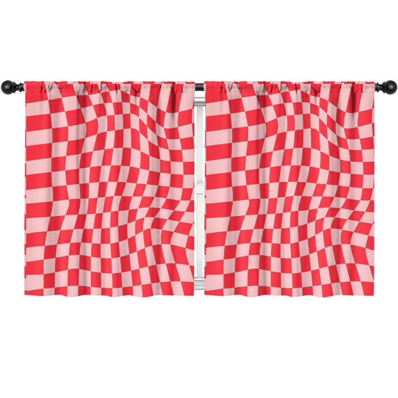 Blackout Kids Curtains,Red and Light Pink Wavy Checkered Children's Insulated Curtains Set Of 2,Bedroom Essentials,Toddler Room Decor 52"x63"