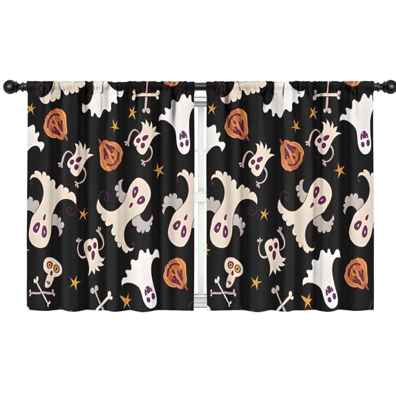 Blackout Kids Curtains,Retro Halloween Ghost Pattern Childrens Insulated Curtains Set Of 2,Bedroom Essentials,Toddler Room Decor 42"x54"