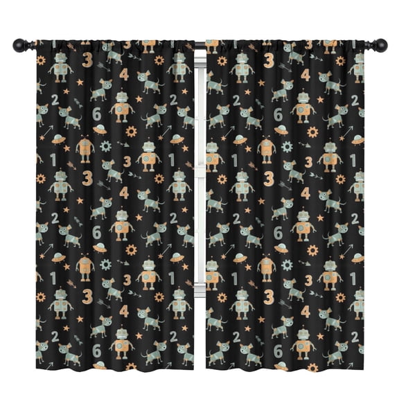 Blackout Kids Curtains,Robot and Dogs Black Pattern Children's Insulated Curtains Set Of 2,Bedroom Essentials,Toddler Room Decor 42"x84"