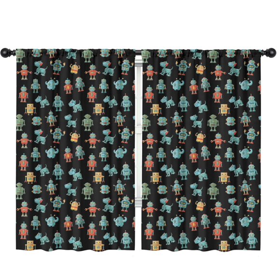 Blackout Kids Curtains,Robot and Dogs Black Pattern Children's Insulated Curtains Set Of 2,Bedroom Essentials,Toddler Room Decor 52"x84"