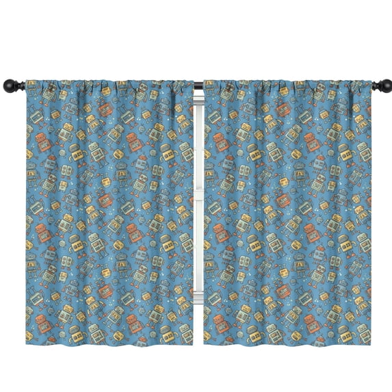 Blackout Kids Curtains,Robot and Dots Blue Pattern Children's Insulated Curtains Set Of 2,Bedroom Essentials,Toddler Room Decor 42"x63"