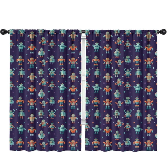 Blackout Kids Curtains,Robot and Dots Blue Pattern Children's Insulated Curtains Set Of 2,Bedroom Essentials,Toddler Room Decor 52"x84"