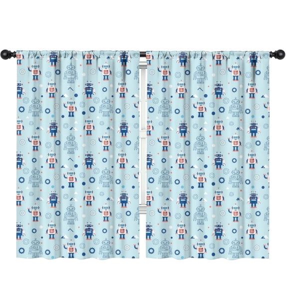 Blackout Kids Curtains,Robot and Gears Blue Pattern Children's Insulated Curtains Set Of 2,Bedroom Essentials,Toddler Room Decor 52"x84"