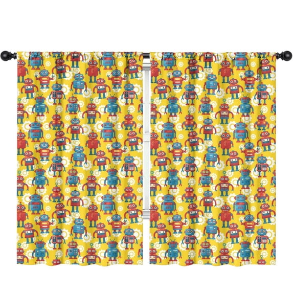 Blackout Kids Curtains,Robot and Gears Yellow Pattern Children's Insulated Curtains Set Of 2,Bedroom Essentials,Toddler Room Decor 52"x84"