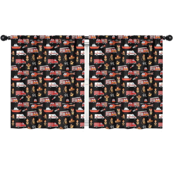 Blackout Kids Curtains,Fireman and Dog Black Pattern Children's Insulated Curtains Set Of 2,Bedroom Essentials,Toddler Room Decor 52"x63"