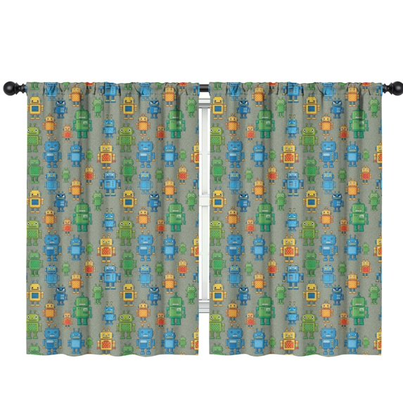 Blackout Kids Curtains,Robot and Minibots Gray Pattern Children's Insulated Curtains Set Of 2,Bedroom Essentials,Toddler Room Decor 42"x63"