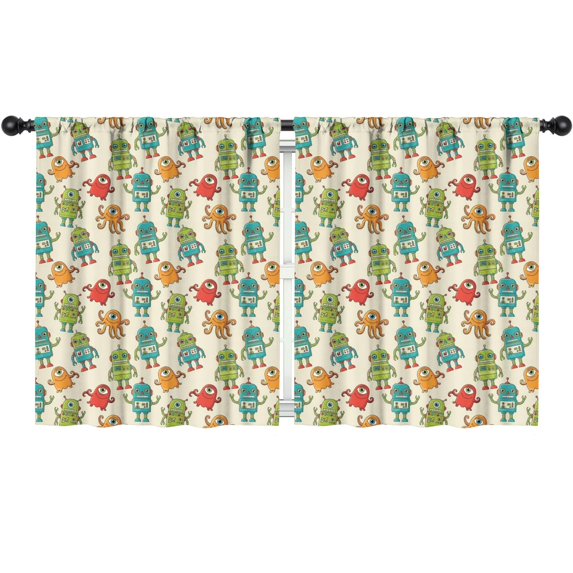 Blackout Kids Curtains,Robot and Octopuses Cream Pattern Children's Insulated Curtains Set Of 2,Bedroom Essentials,Toddler Room Decor 52"x63"