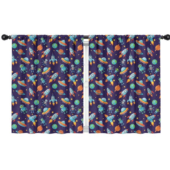 Blackout Kids Curtains,Robot and Rockets Blue Pattern Children's Insulated Curtains Set Of 2,Bedroom Essentials,Toddler Room Decor 42"x54"
