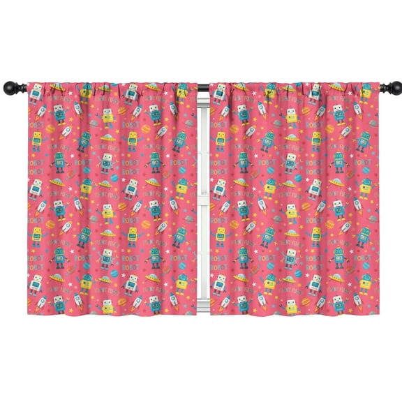Blackout Kids Curtains,Robot and Rockets Red Pattern Children's Insulated Curtains Set Of 2,Bedroom Essentials,Toddler Room Decor 42"x54"