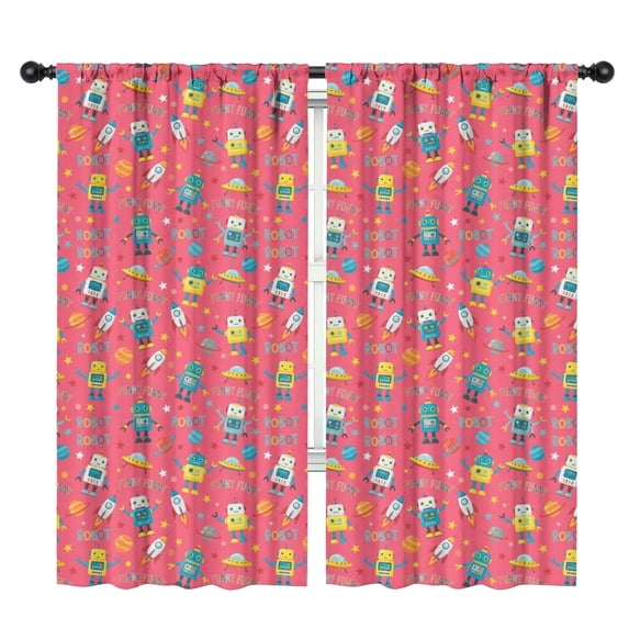 Blackout Kids Curtains,Robot and Rockets Red Pattern Children's Insulated Curtains Set Of 2,Bedroom Essentials,Toddler Room Decor 42"x84"