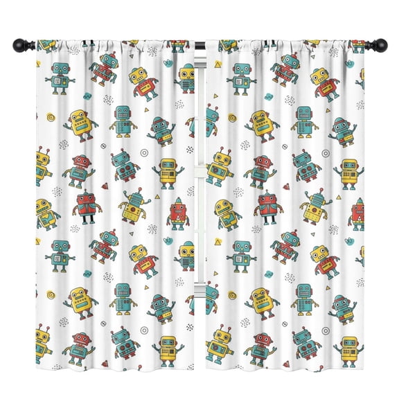 Blackout Kids Curtains,Robot and Shapes White Pattern Children's Insulated Curtains Set Of 2,Bedroom Essentials,Toddler Room Decor 42"x84"