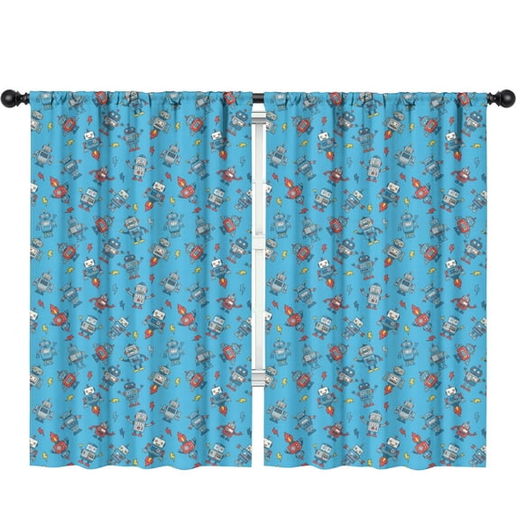 Blackout Kids Curtains,Robot and Sparks Blue Pattern Children's Insulated Curtains Set Of 2,Bedroom Essentials,Toddler Room Decor 52"x84"