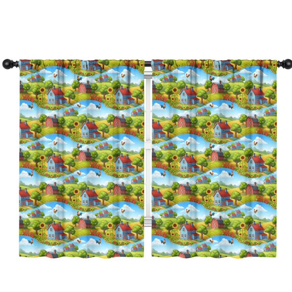 Blackout Kids Curtains,Rooster and Farm Blue Pattern Children's Insulated Curtains Set Of 2,Bedroom Essentials,Toddler Room Decor 42"x63"