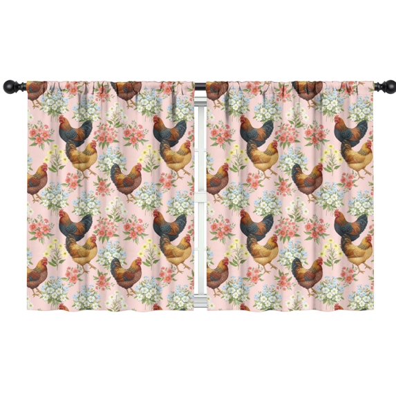 Blackout Kids Curtains,Rooster and Floral Pink Pattern Children's Insulated Curtains Set Of 2,Bedroom Essentials,Toddler Room Decor 42"x54"