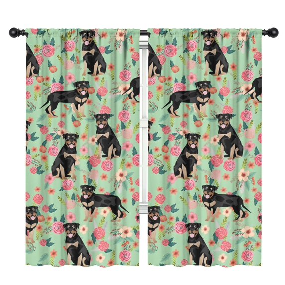Blackout Kids Curtains,Rottweiler with Floral Childrens Insulated Curtains Set Of 2,Bedroom Essentials,Toddler Room Decor 42x84in(106x213cm)