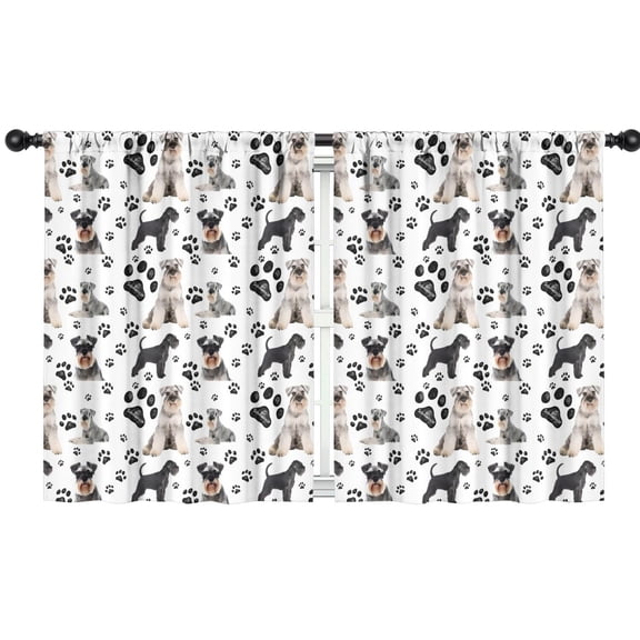 Blackout Kids Curtains,Schnauzer Dogs with Paw Childrens Insulated Curtains Set Of 2,Bedroom Essentials,Toddler Room Decor 42x54in(106x137cm)