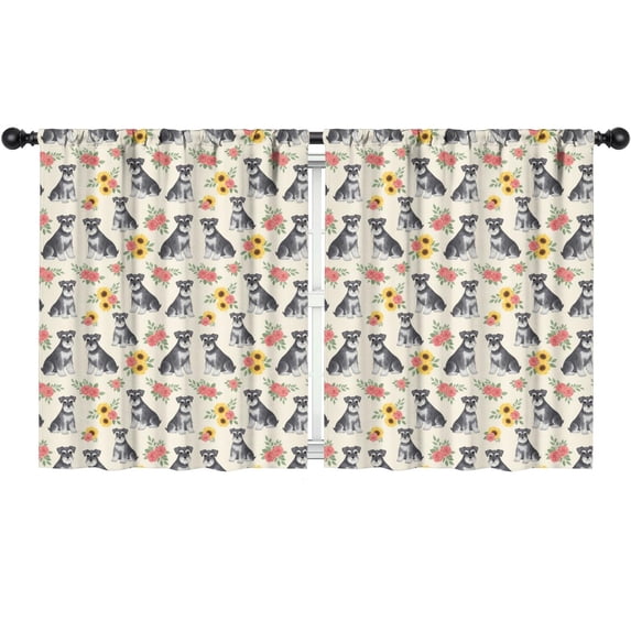 Blackout Kids Curtains,Schnauzer and Sunflowers Cream Children's Insulated Curtains Set Of 2,Bedroom Essentials,Toddler Room Decor 52"x63"