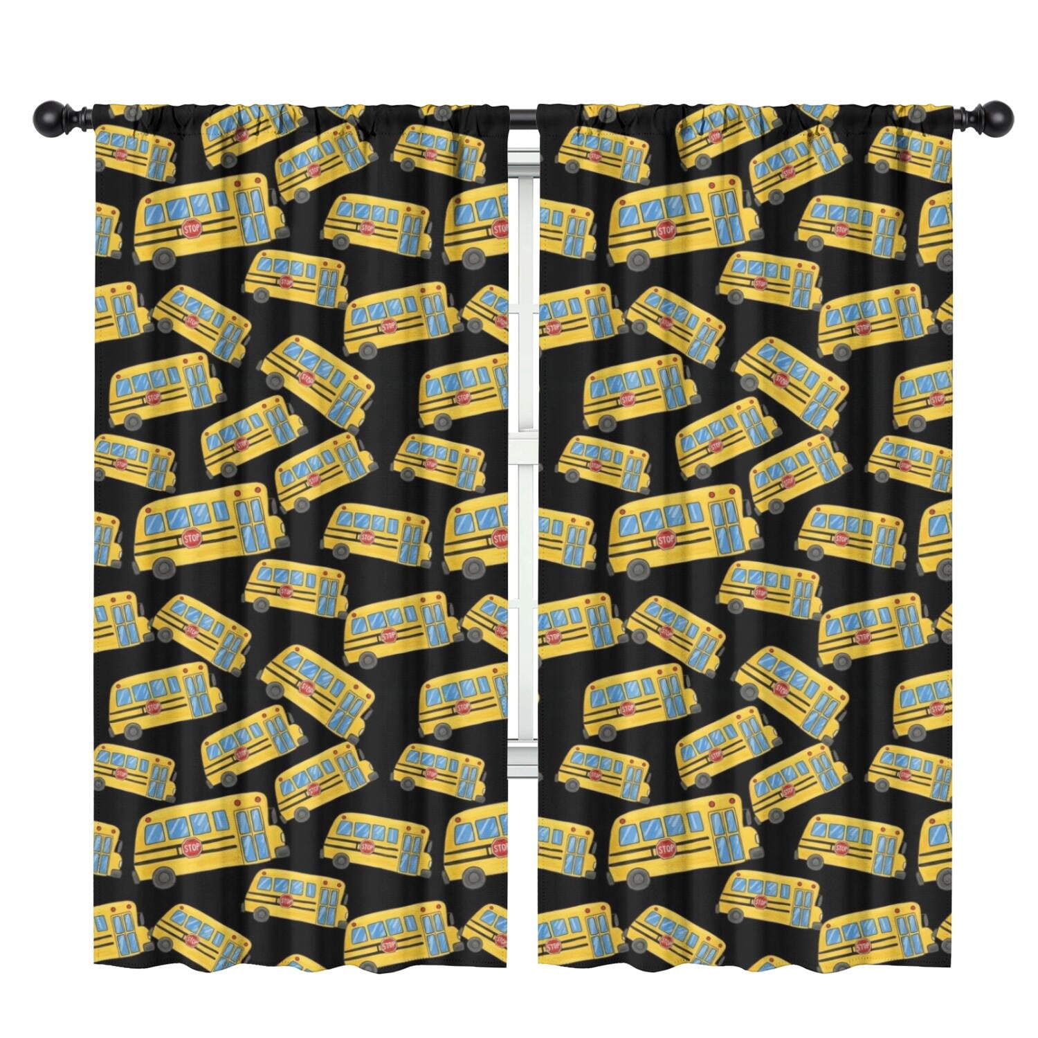 Blackout Kids Curtains,School Bus and Traffic Signs Black Pattern ...