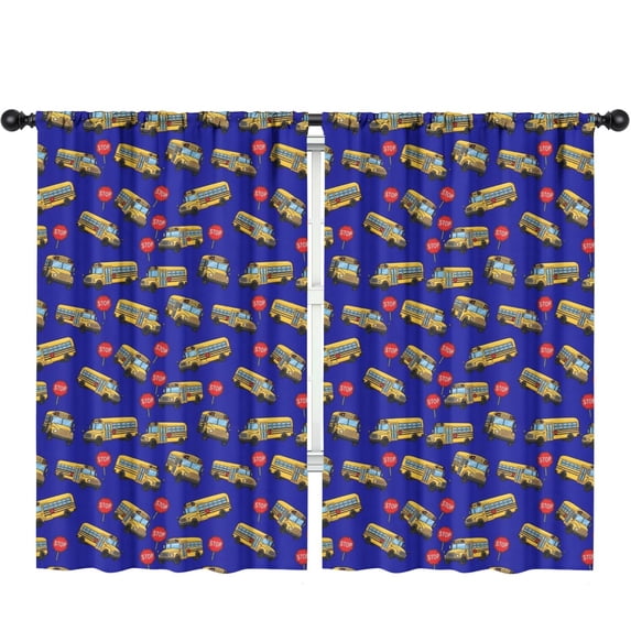 Blackout Kids Curtains,School Bus and Stop Signs Blue Pattern Children's Insulated Curtains Set Of 2,Bedroom Essentials,Toddler Room Decor 52"x84"