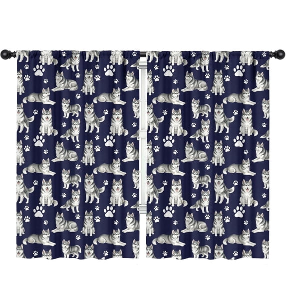 Blackout Kids Curtains,Siberian Husky and Dog Paw Print Children's Insulated Curtains Set Of 2,Bedroom Essentials,Toddler Room Decor 52"x84"