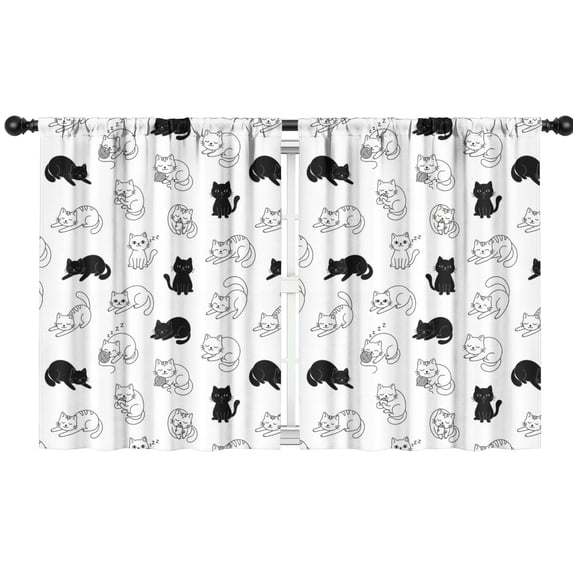 Blackout Kids Curtains,Sleeping Cat White Pattern Children's Insulated Curtains Set Of 2,Bedroom Essentials,Toddler Room Decor 42"x54"