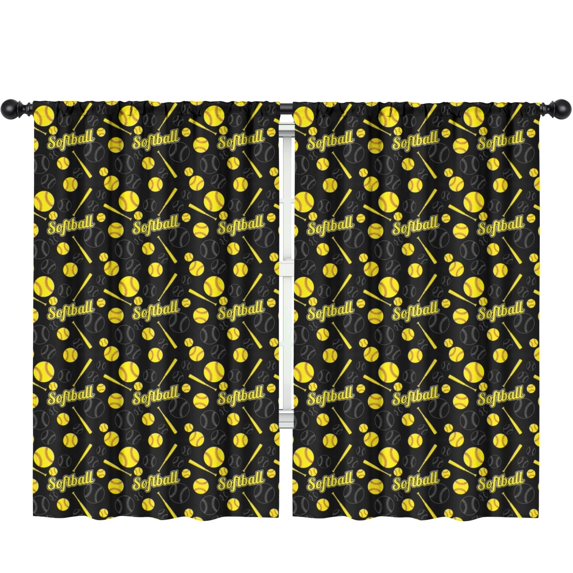 Blackout Kids Curtains,Softballs and Text Black Pattern Children's Insulated Curtains Set Of 2,Bedroom Essentials,Toddler Room Decor 52"x84"