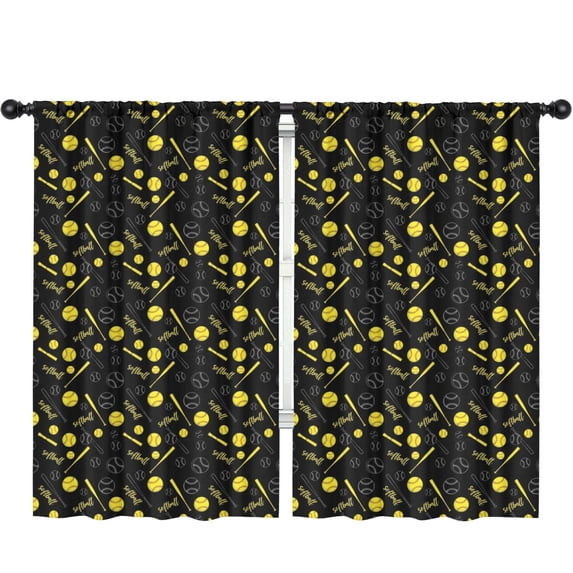 Blackout Kids Curtains,Softballs and Text Black Pattern Children's Insulated Curtains Set Of 2,Bedroom Essentials,Toddler Room Decor 52"x84"
