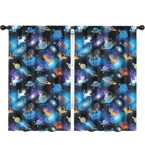 Blackout Kids Curtains,Space Cat and Galaxy Black Pattern Children's Insulated Curtains Set Of 2,Bedroom Essentials,Toddler Room Decor 52"x84"