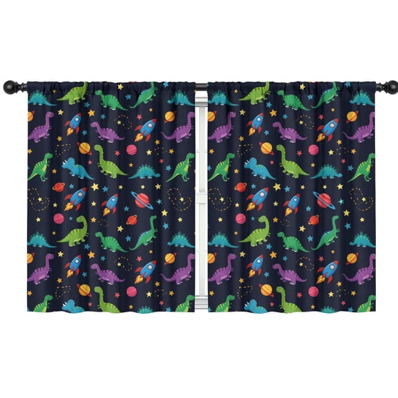 Blackout Kids Curtains,Space Dinosaur Pattern Childrens Insulated Curtains Set Of 2,Bedroom Essentials,Toddler Room Decor 42"x54"