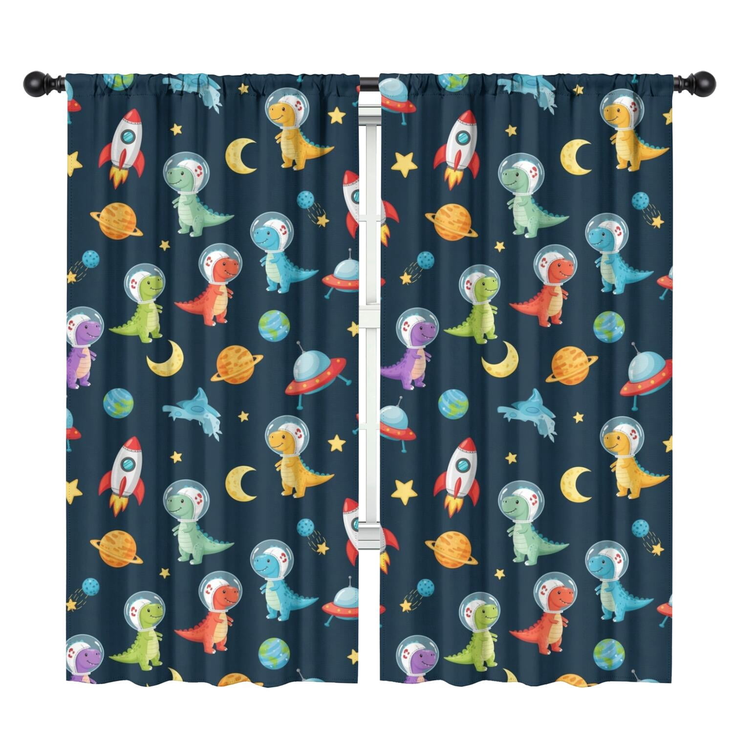 Blackout Kids Curtains,Space Dinosaurs Rockets Planets Childrens ...