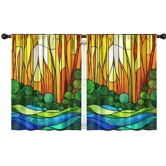 Blackout Kids Curtains,Stained Glass Landscape Childrens Insulated Curtains Set Of 2,Bedroom Essentials,Toddler Room Decor 42x54in(106x137cm)