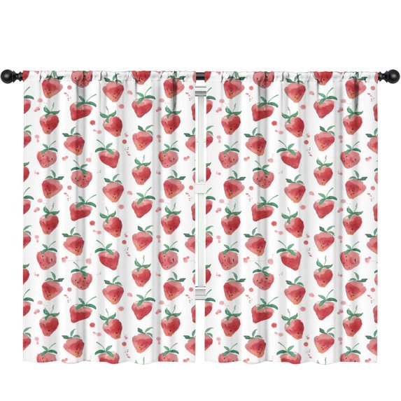 Blackout Kids Curtains,Strawberry Plants Fruit Watercolor Childrens Insulated Curtains Set Of 2,Bedroom Essentials,Toddler Room Decor 52"x84"