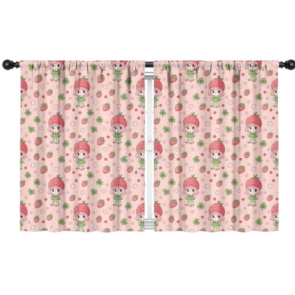 Blackout Kids Curtains,Strawberry Princess Pattern Childrens Insulated Curtains Set Of 2,Bedroom Essentials,Toddler Room Decor 42"x54"