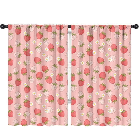 Blackout Kids Curtains,Strawberry and Daisy Pink Pattern Children's Insulated Curtains Set Of 2,Bedroom Essentials,Toddler Room Decor 52"x84"