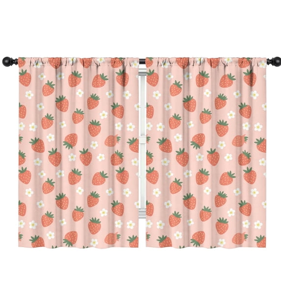 Blackout Kids Curtains,Strawberry and Flower Pink Pattern Children's Insulated Curtains Set Of 2,Bedroom Essentials,Toddler Room Decor 42"x63"