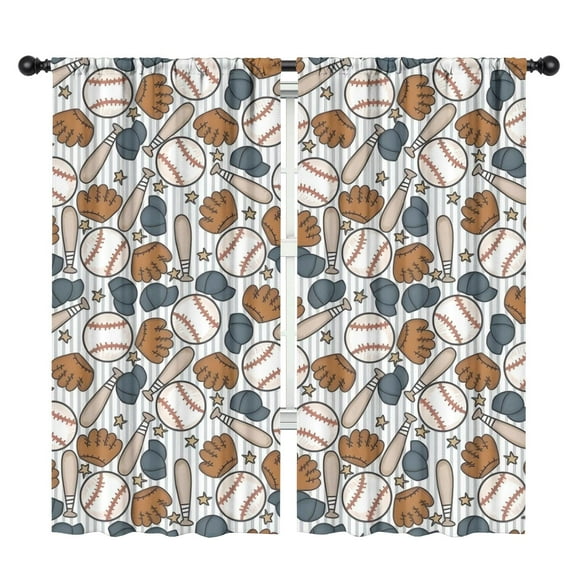 Blackout Kids Curtains,Striped Baseball Items Pattern Childrens Insulated Curtains Set Of 2,Bedroom Essentials,Toddler Room Decor 42"x84"