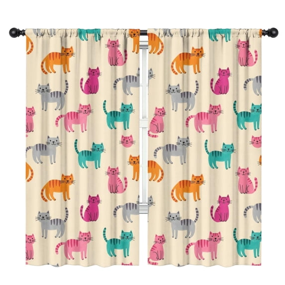 Blackout Kids Curtains,Striped Multicolor Cat Beige Pattern Children's Insulated Curtains Set Of 2,Bedroom Essentials,Toddler Room Decor 42"x84"