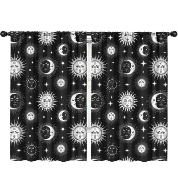 Blackout Kids Curtains,Sun and Moon Gothic Pattern Children's Insulated Curtains Set Of 2,Bedroom Essentials,Toddler Room Decor 52"x84"