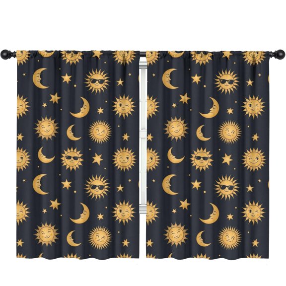 Blackout Kids Curtains,Sun and Moon Gothic Pattern Children's Insulated Curtains Set Of 2,Bedroom Essentials,Toddler Room Decor 52"x84"