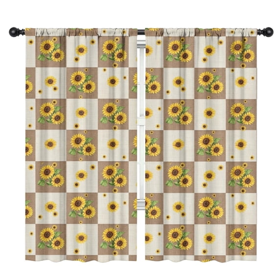 Blackout Kids Curtains,Sunflower and Gingham Brown Pattern Children's Insulated Curtains Set Of 2,Bedroom Essentials,Toddler Room Decor 42"x84"