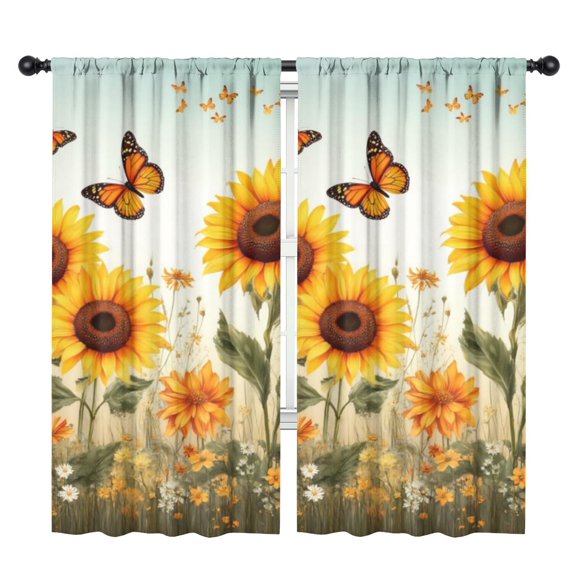 Blackout Kids Curtains,Sunflowers and Butterflies Childrens Insulated Curtains Set Of 2,Bedroom Essentials,Toddler Room Decor 42x84in(106x213cm)