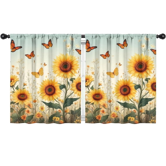 Blackout Kids Curtains,Sunflowers and Butterflies Childrens Insulated Curtains Set Of 2,Bedroom Essentials,Toddler Room Decor 52x63in(132x160cm)