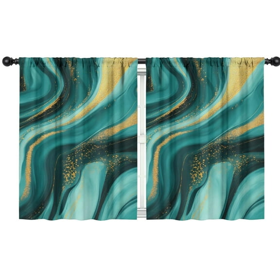 Blackout Kids Curtains,Teal Gold Marble Childrens Insulated Curtains Set Of 2,Bedroom Essentials,Toddler Room Decor 42x54in(106x137cm)