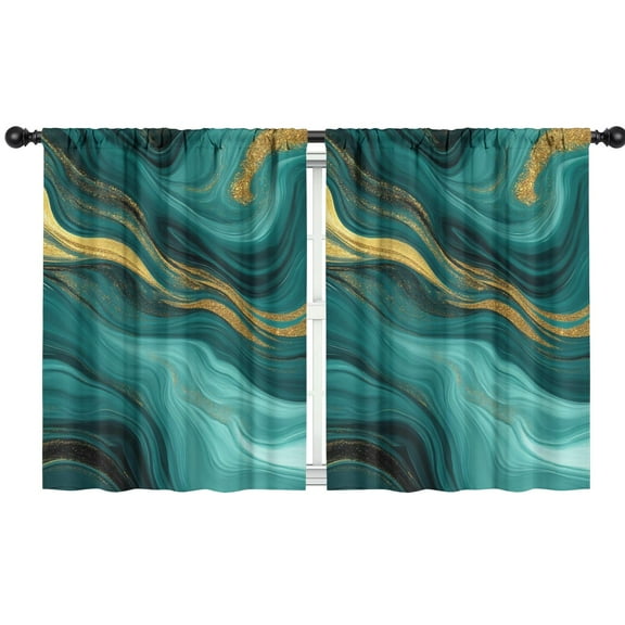 Blackout Kids Curtains,Teal Gold Marble Childrens Insulated Curtains Set Of 2,Bedroom Essentials,Toddler Room Decor 42x54in(106x137cm)