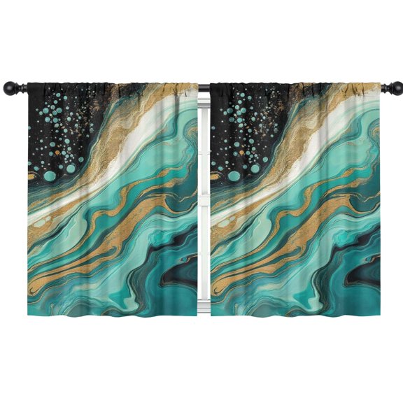 Blackout Kids Curtains,Teal Marble Gold Line Pattern Childrens Insulated Curtains Set Of 2,Bedroom Essentials,Toddler Room Decor 42"x54"