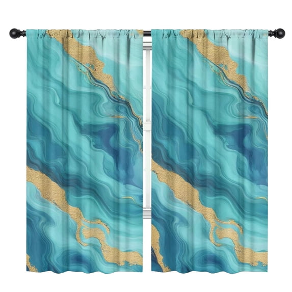 Blackout Kids Curtains,Teal Marble Gold Wave Pattern Childrens Insulated Curtains Set Of 2,Bedroom Essentials,Toddler Room Decor 42"x84"
