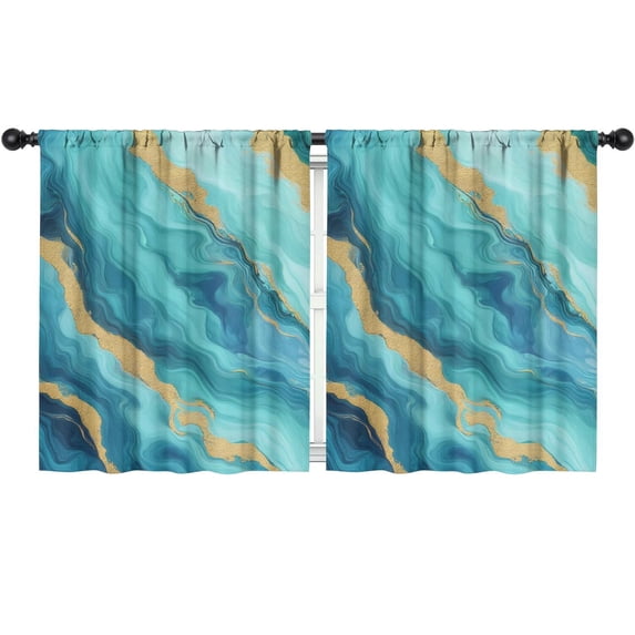 Blackout Kids Curtains,Teal Marble Gold Wave Pattern Childrens Insulated Curtains Set Of 2,Bedroom Essentials,Toddler Room Decor 52"x63"
