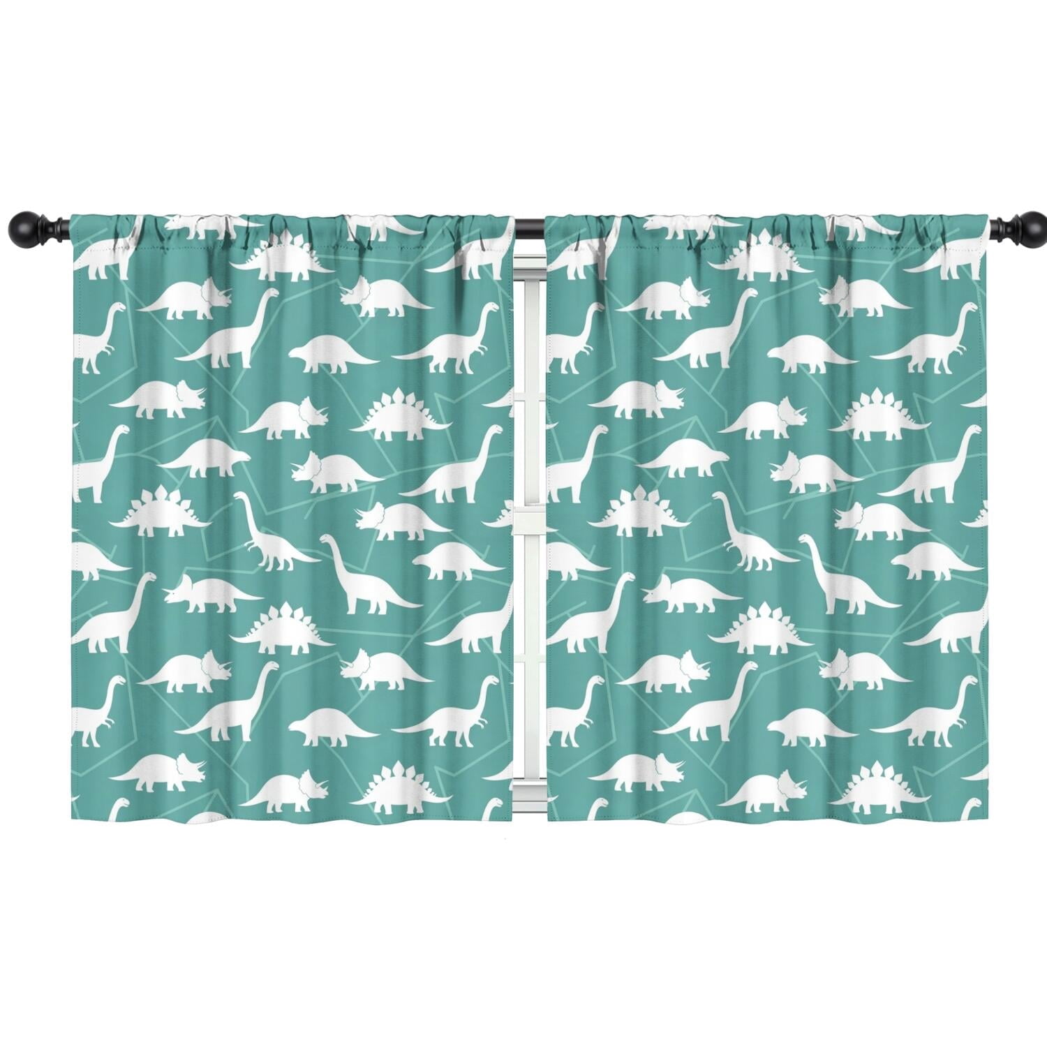 Blackout Kids Curtains,Teal White Dinosaurs Pattern Childrens Insulated Curtains Set Of 2,Bedroom Essentials,Toddler Room Decor 42"x54"