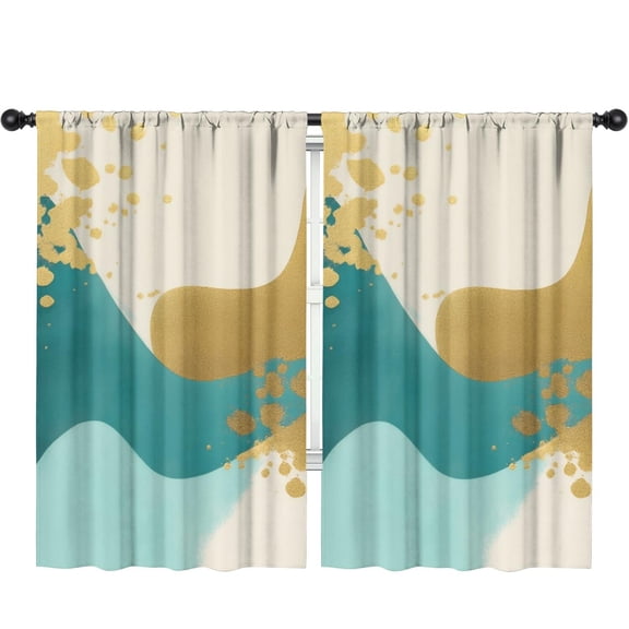 Blackout Kids Curtains,Teal and Gold Marble Wavy Lines Pattern Childrens Insulated Curtains Set Of 2,Bedroom Essentials,Toddler Room Decor 52"x84"