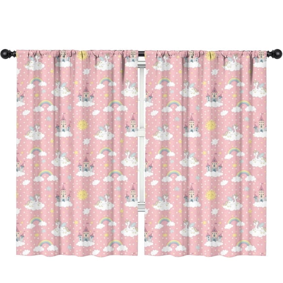 Blackout Kids Curtains,Unicorn and Castle Pink Pattern Children's Insulated Curtains Set Of 2,Bedroom Essentials,Toddler Room Decor 52"x84"